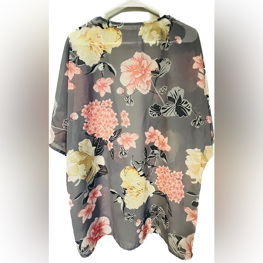 Women’s Beach Cover Dress Cover Floral sheer kimono open front Medium - Picture 2 of 8